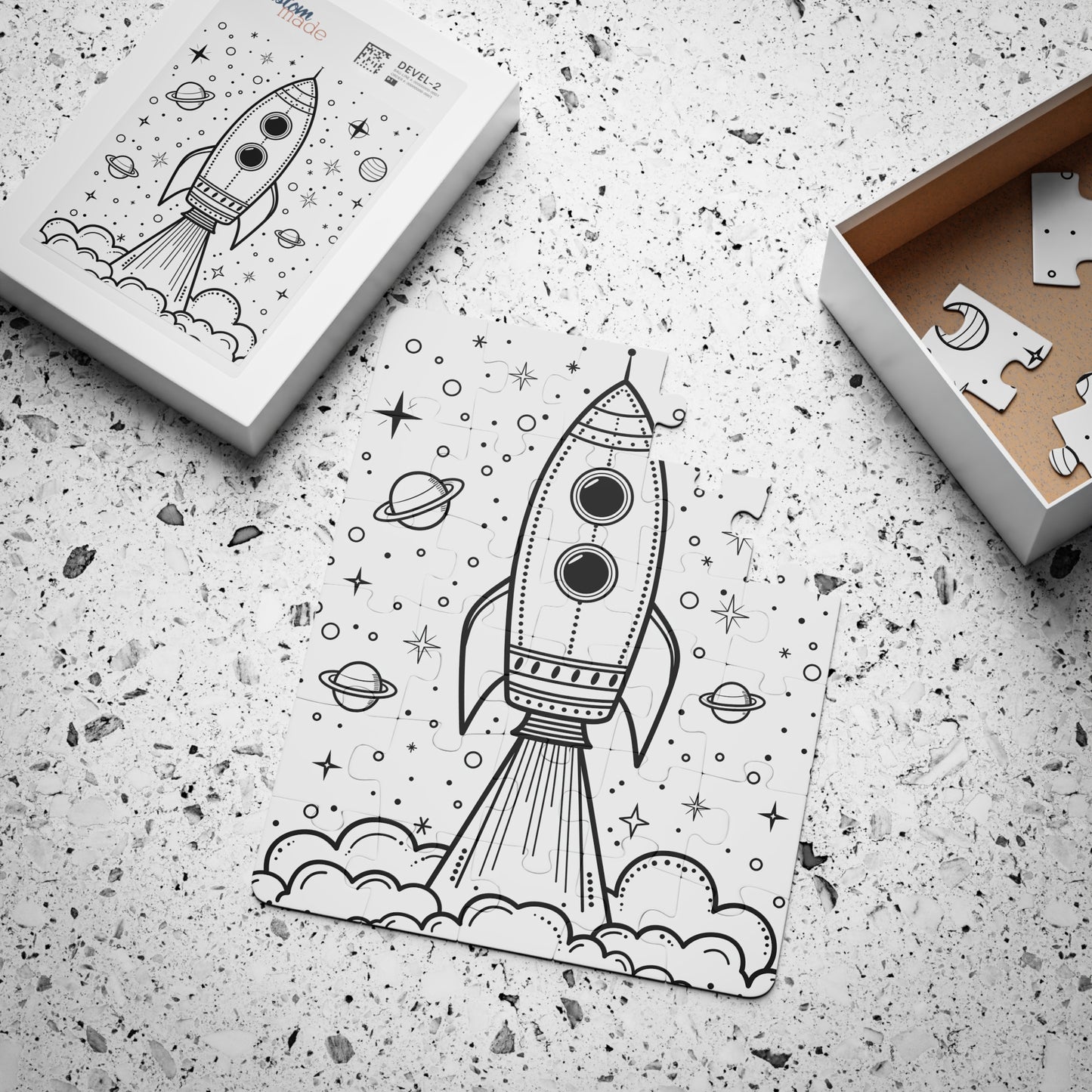 Rocket Ship Coloring Puzzle - Large 30 Piece Jigsaw for Kids, Toddlers - Reusable, wipe and recolor with crayons