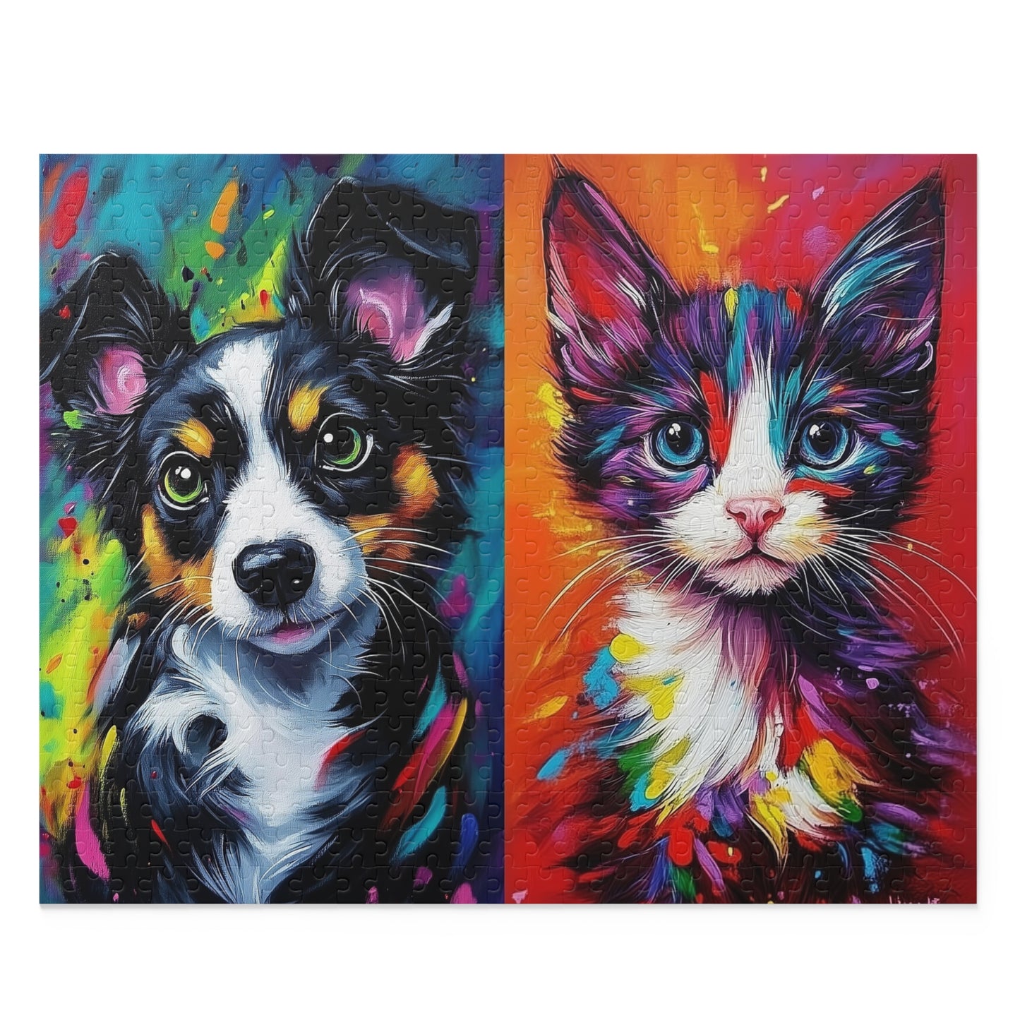 Vibrant Puppy and Kitten Portraits - Elegant Jigsaw Puzzle Gift