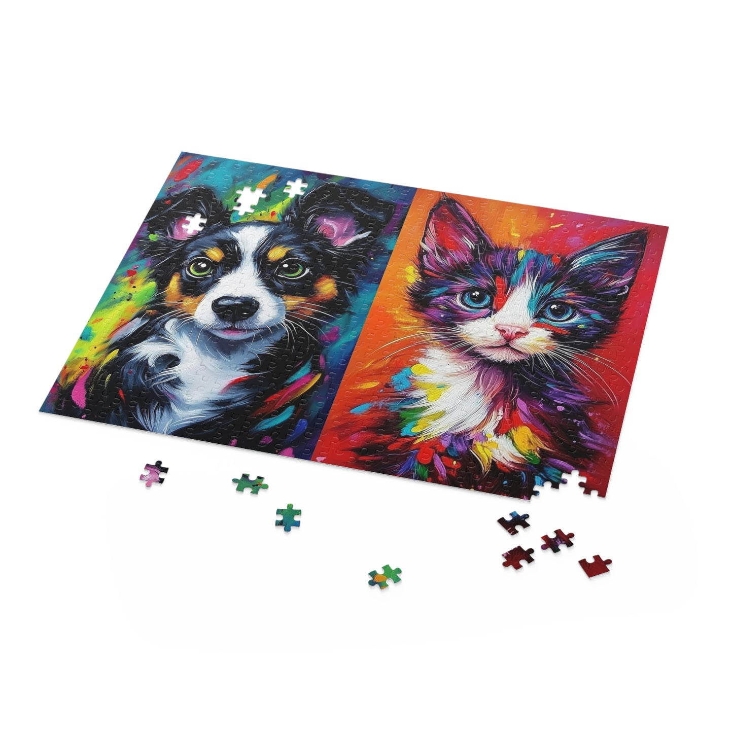 Vibrant Puppy and Kitten Portraits - Elegant Jigsaw Puzzle Gift