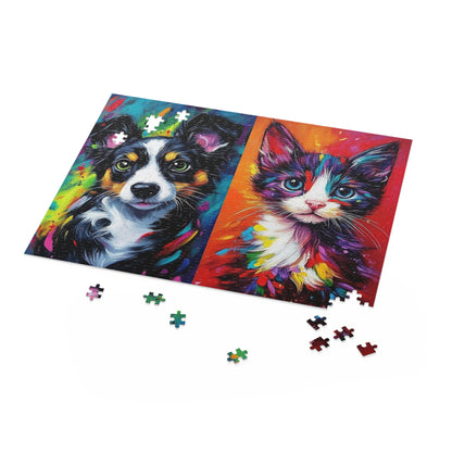 Vibrant Puppy and Kitten Portraits - Elegant Jigsaw Puzzle Gift