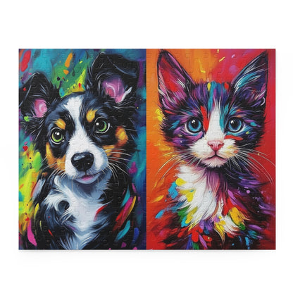 Vibrant Puppy and Kitten Portraits - Elegant Jigsaw Puzzle Gift