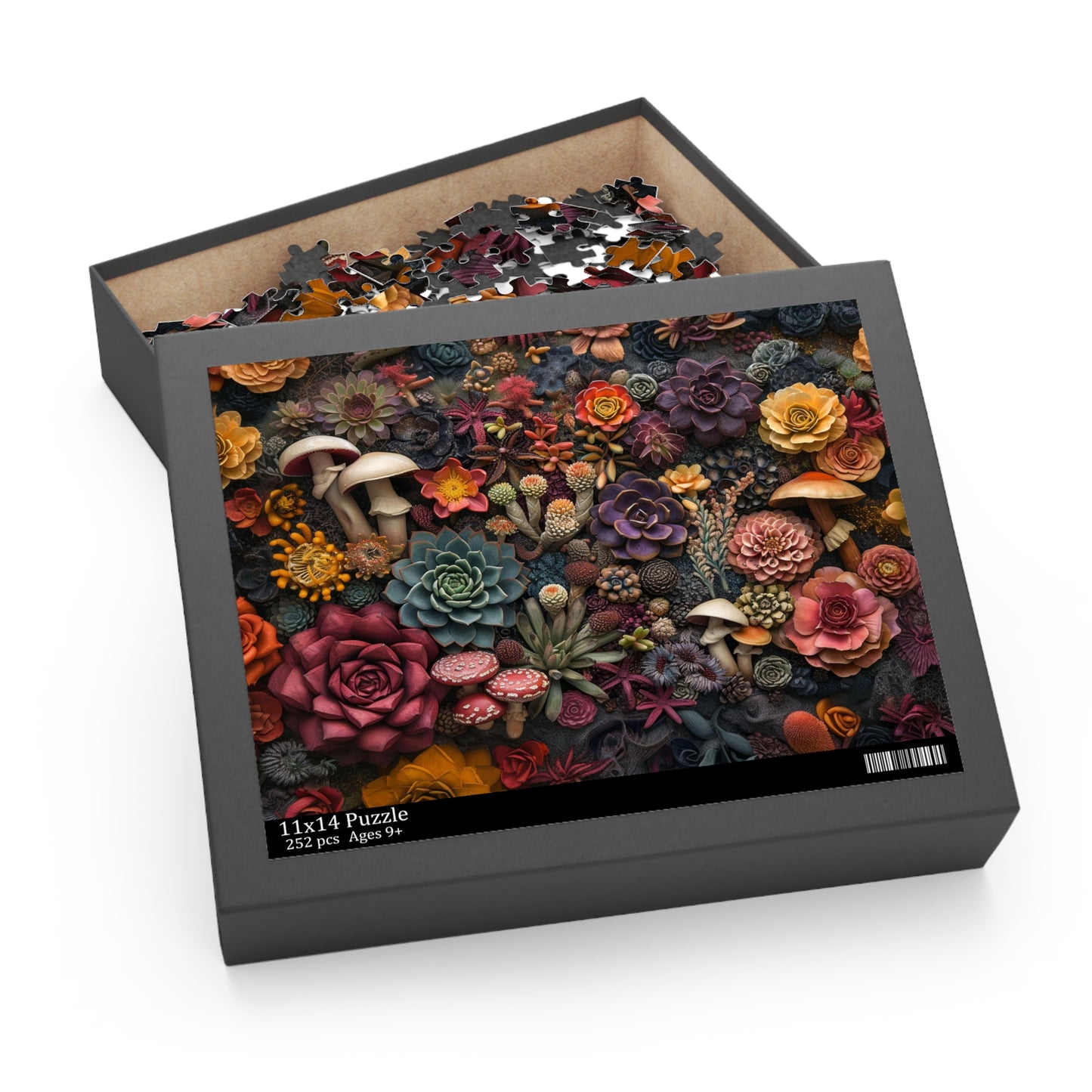 Succulents and Mushrooms - Elegant Jigsaw Puzzle Gift