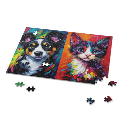 Vibrant Puppy and Kitten Portraits - Elegant Jigsaw Puzzle Gift