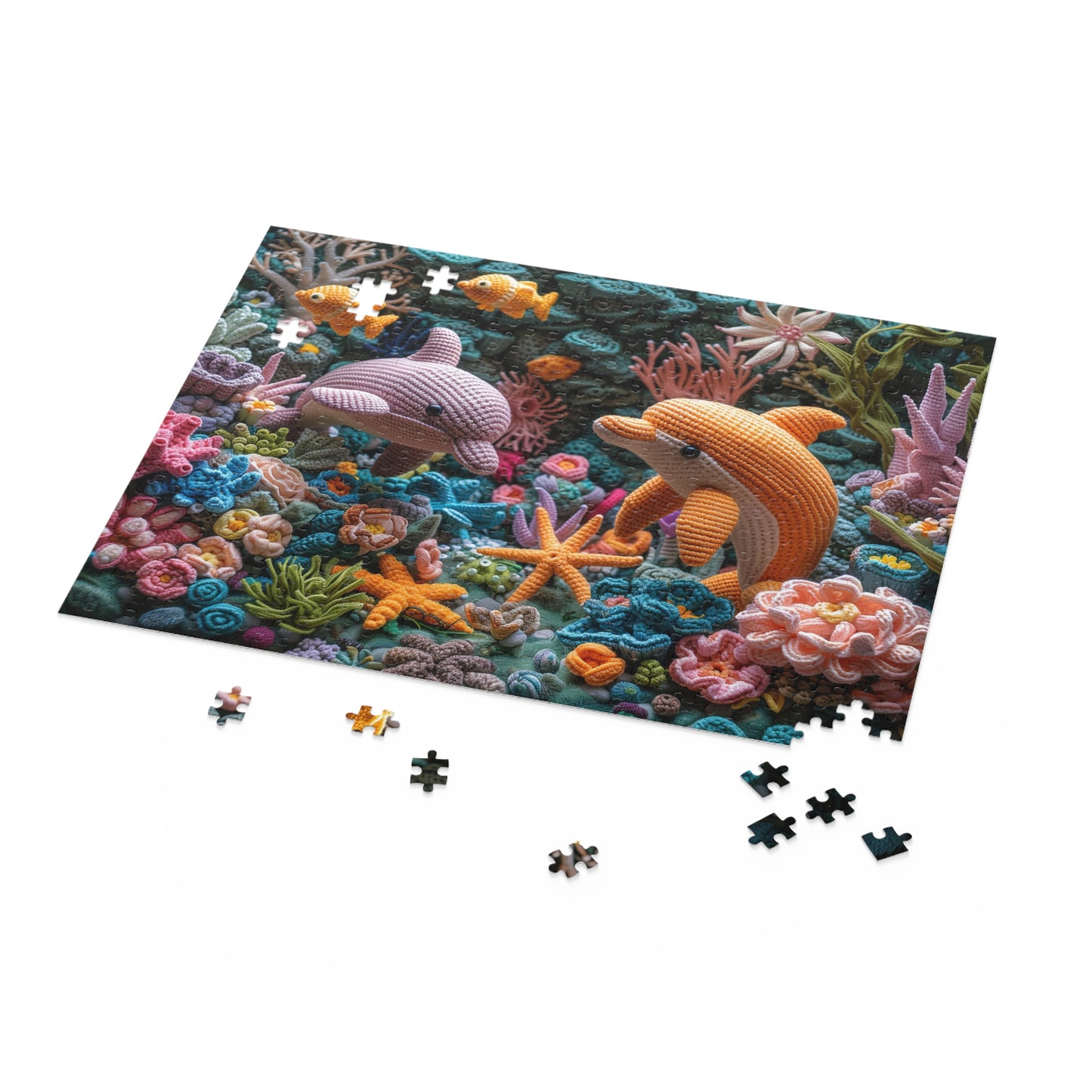 Crochet Dolphin Reef - Elegant Amigurumi Jigsaw Puzzle Gift