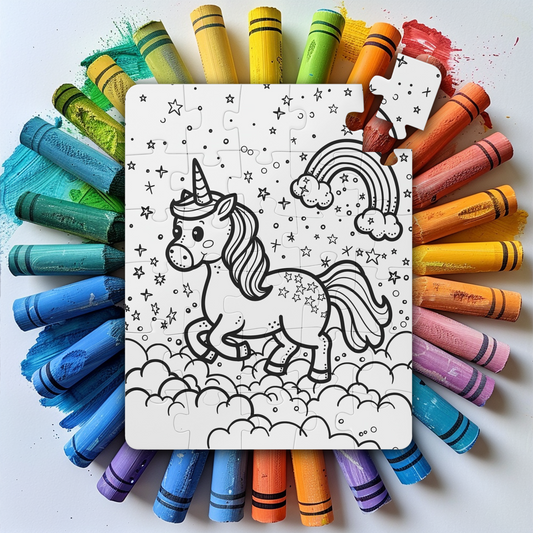 Unicorn Dreams Coloring Puzzle - Large 30 Piece Jigsaw Puzzle for Kids, Toddlers - Reusable, wipe and recolor with crayons