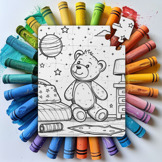 Starry Bear Coloring Puzzle - Large 30 Piece Jigsaw Puzzle for Kids, Toddlers - Reusable, wipe and recolor with crayons