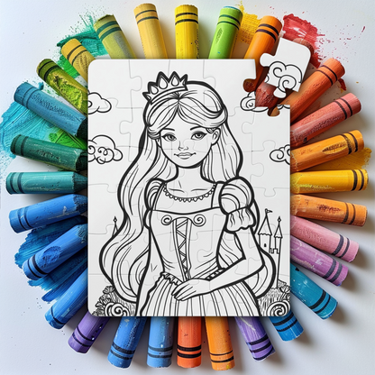 Princess Dreamland Coloring Puzzle - Large 30 Piece Jigsaw Puzzle for Kids, Toddlers - Reusable, wipe and recolor with crayons