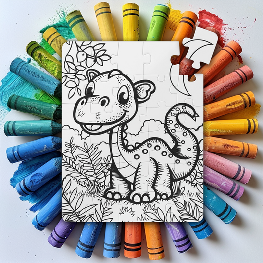 Dino Dreams Coloring Puzzle - Large 30 Piece Jigsaw Puzzle for Kids, Toddlers - Reusable, wipe and recolor with crayons