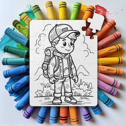 Adventure Hiker Coloring Puzzle - Large 30 Piece Jigsaw Puzzle for Kids, Toddlers - Reusable, wipe and recolor with crayons