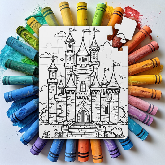 Castle Adventure Coloring Puzzle - Large 30 Piece Jigsaw Puzzle for Kids, Toddlers - Reusable, wipe and recolor with crayons