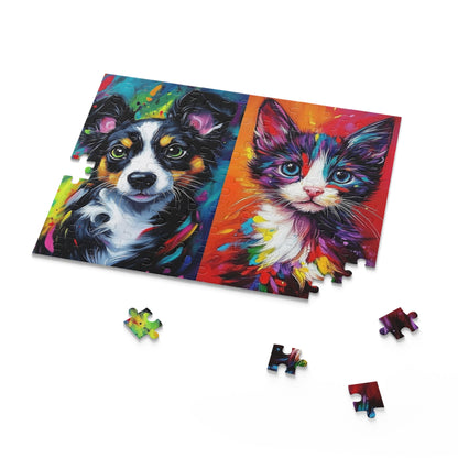 Vibrant Puppy and Kitten Portraits - Elegant Jigsaw Puzzle Gift