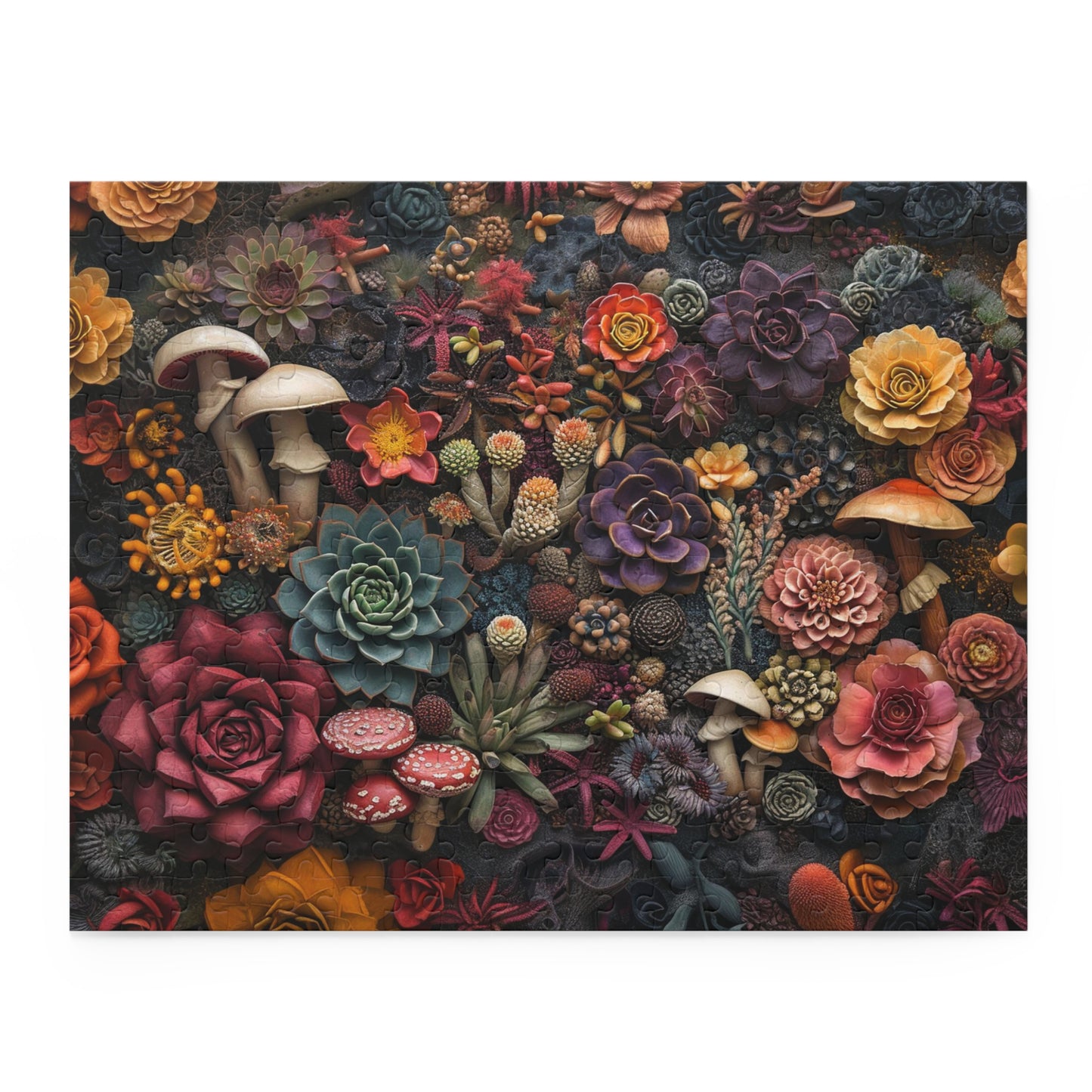 Succulents and Mushrooms - Elegant Jigsaw Puzzle Gift