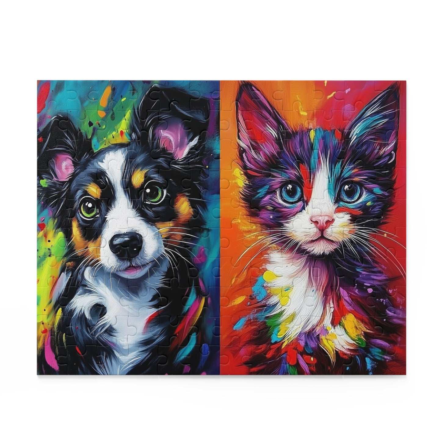 Vibrant Puppy and Kitten Portraits - Elegant Jigsaw Puzzle Gift