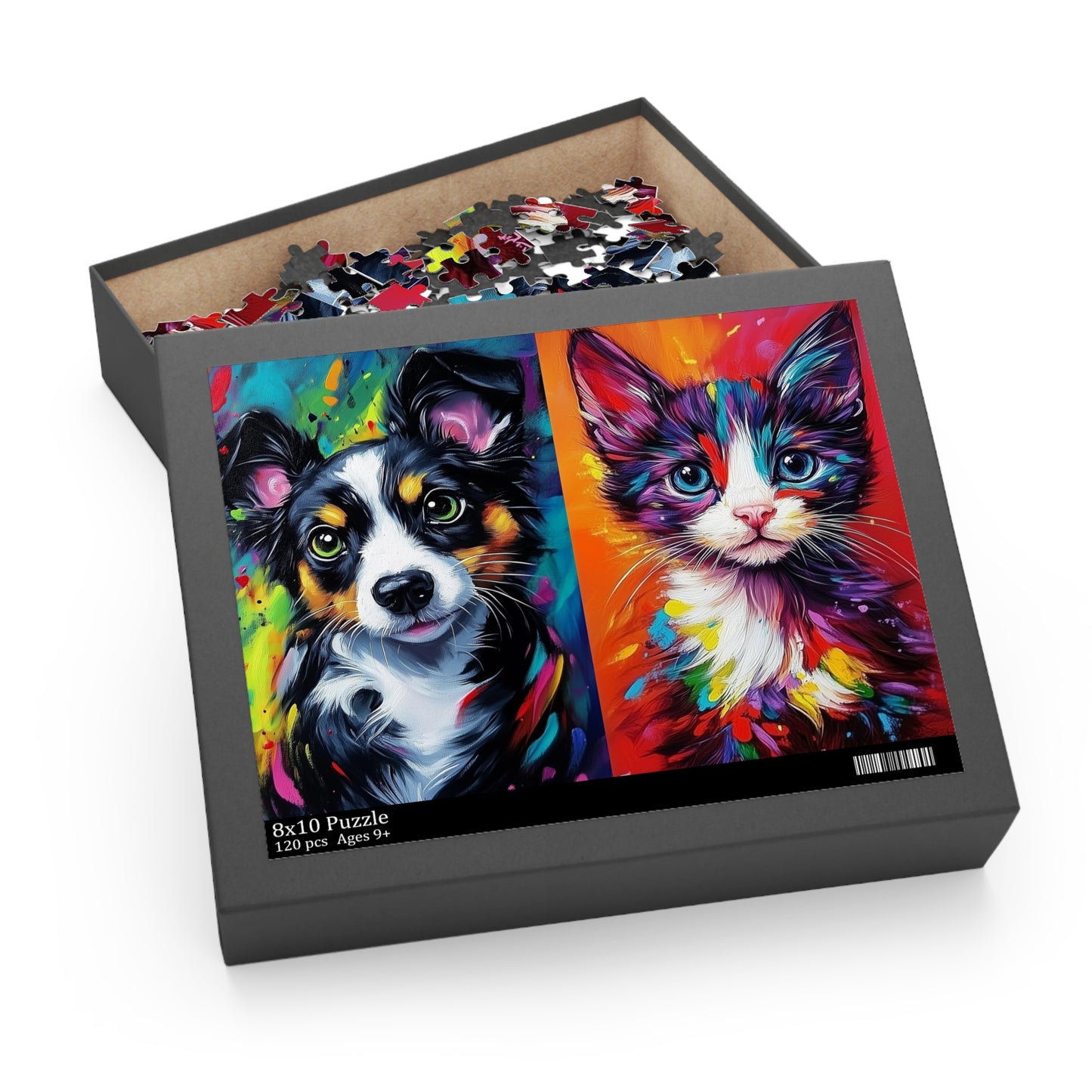 Vibrant Puppy and Kitten Portraits - Elegant Jigsaw Puzzle Gift