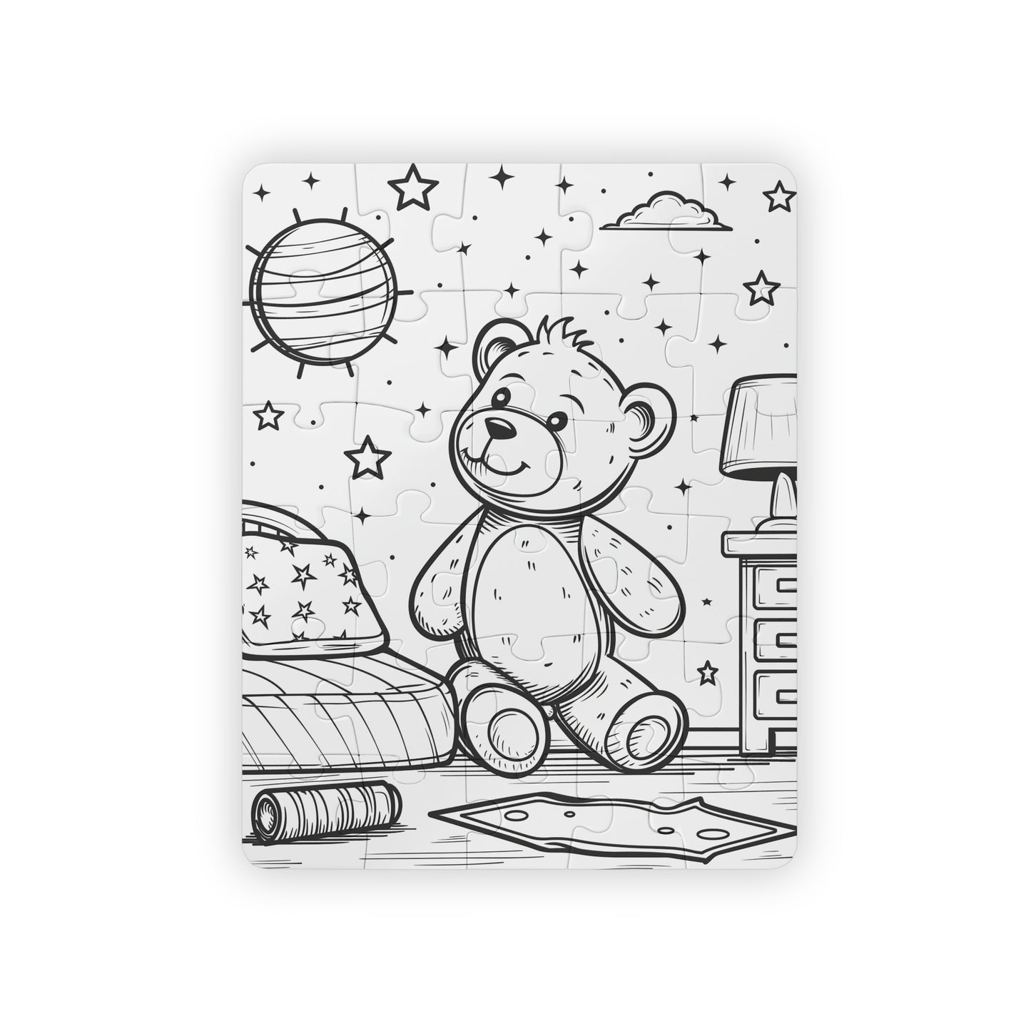 Starry Bear Coloring Puzzle - Large 30 Piece Jigsaw Puzzle for Kids, Toddlers - Reusable, wipe and recolor with crayons