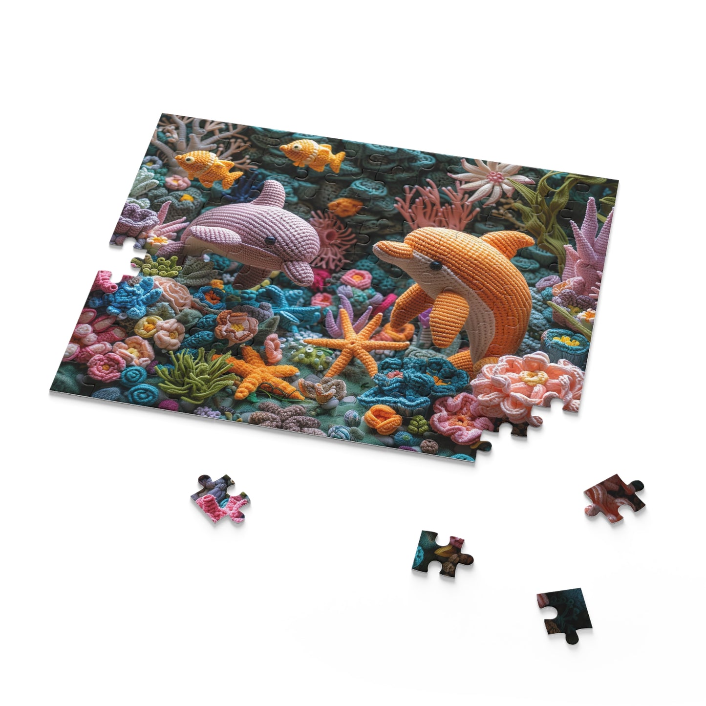 Crochet Dolphin Reef - Elegant Amigurumi Jigsaw Puzzle Gift