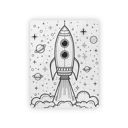 Rocket Ship Coloring Puzzle -  Large 30 Piece Jigsaw for Kids, Toddlers - Reusable, wipe and recolor with crayons