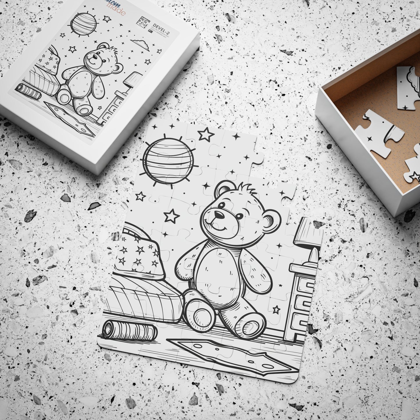 Starry Bear Coloring Puzzle - Large 30 Piece Jigsaw Puzzle for Kids, Toddlers - Reusable, wipe and recolor with crayons